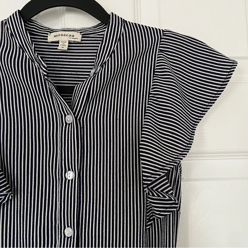 Monteau Navy and White Striped Midi Dress - Picture 3 of 5